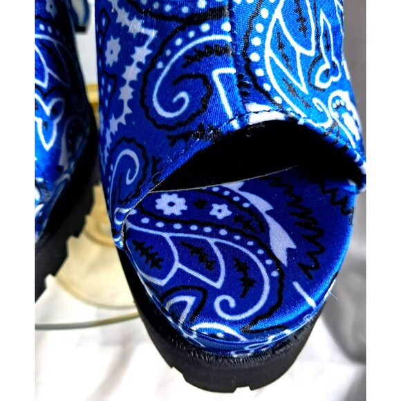 NEW Mata Blue Bandana Chunky Heel Peep Toe Boots Size 6 - Picture 5 of 10